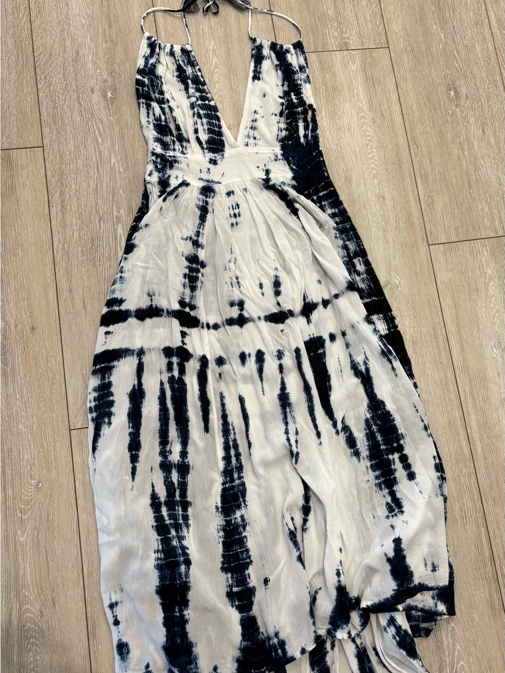 Tie-Dye Halter Maxi Dress - Blue & White